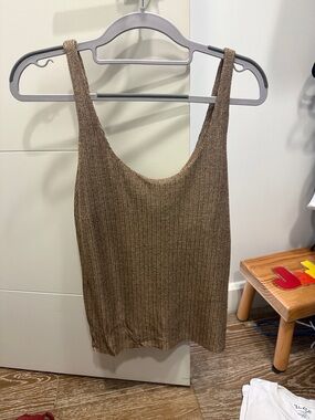 Ribbed Scoop Neck Tank Top - gold